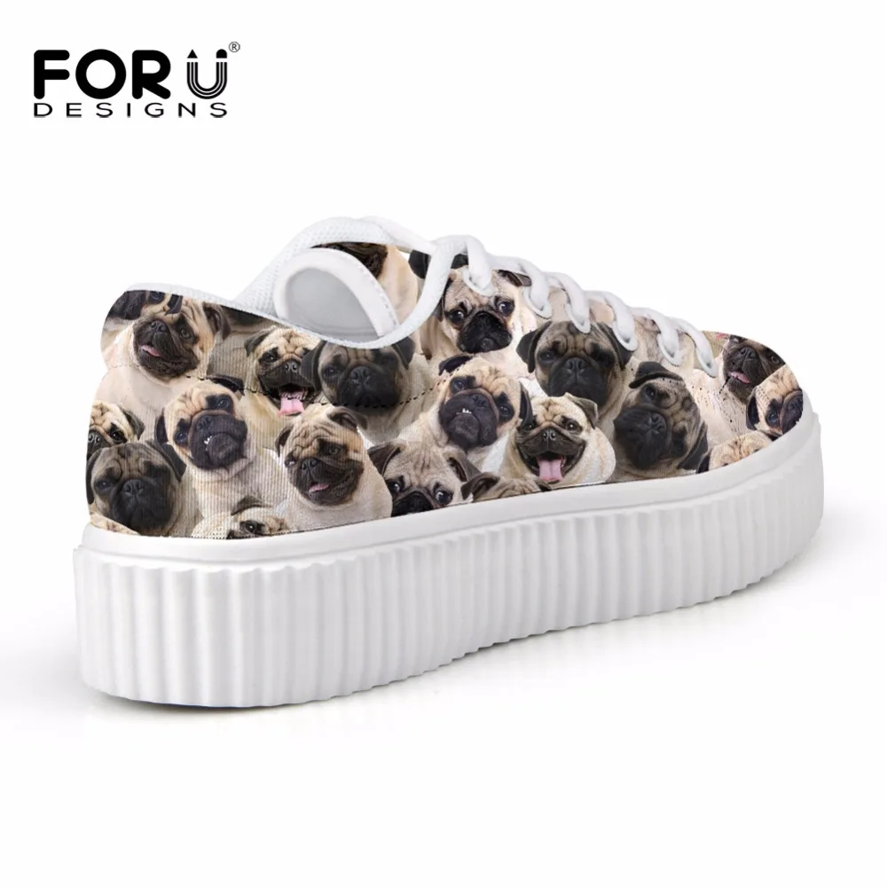 FORUDESIGNS милые женские туфли на плоской подошве с принтом мопса увеличивающие рост