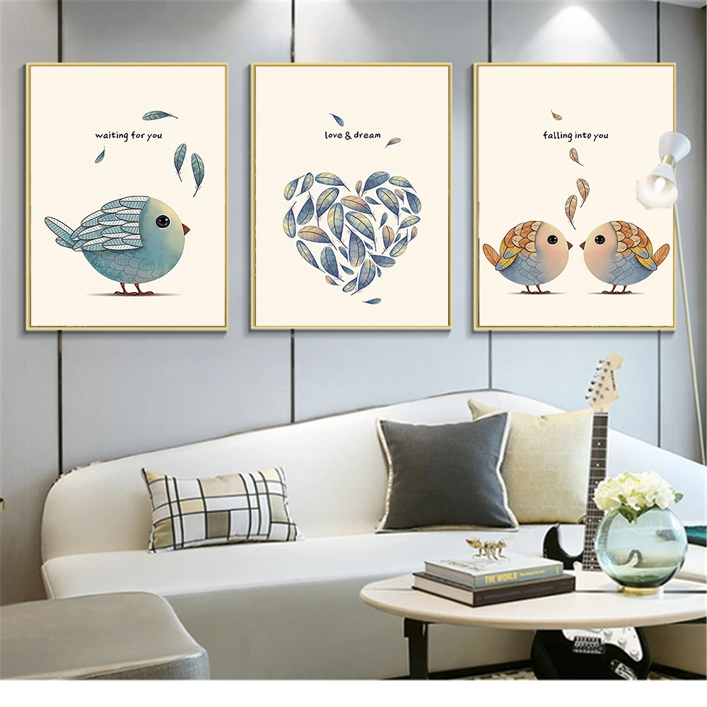 Nordic печать плакатов кофе, wall-Art Холст Картина Мечта "любовь" "птицы" в форме листа сердце фотографии животных на стену для Гостиная домашний декор
