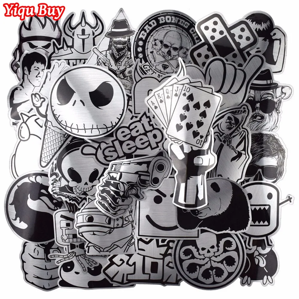 Hot Sale 50 Pcs Metallic Black and White Stickers Graffiti Sticker for Laptop Luggage Car Styling Wall Guitar Cool Stickers