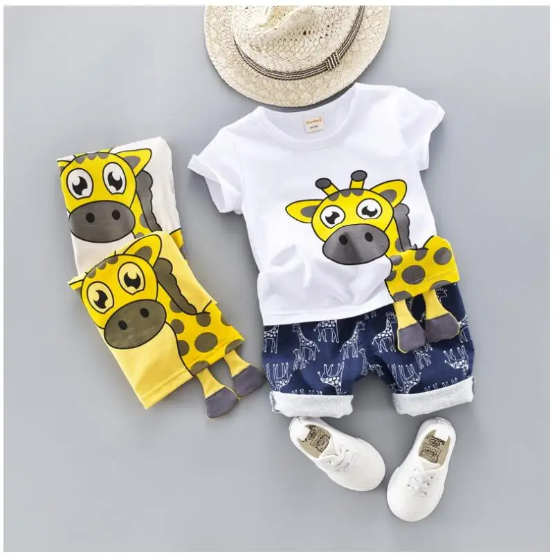2019 Summer New Baby Boy Girls Clothing Sets Infant Toddler Clothes Suits Giraffe T Shirt Shorts Kids Children | Детская одежда и