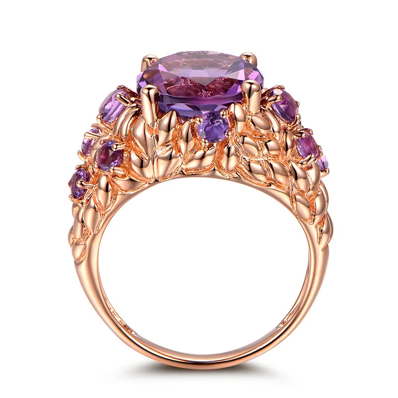 Роскошное кольцо с натуральным аметистом женское 14 к розовое золото Bague Etoile Gemstone Anillos De Ring Bizuteria Agate кольца со стразами NoEnName