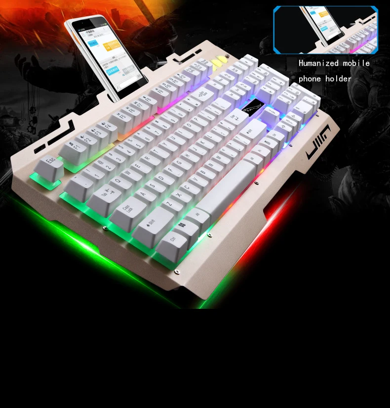 G700 Игровая клавиатура Механическая металлическая клавиатура с подсветкой USB проводной Кронштейн для мобильного телефона для ноутбука ПК