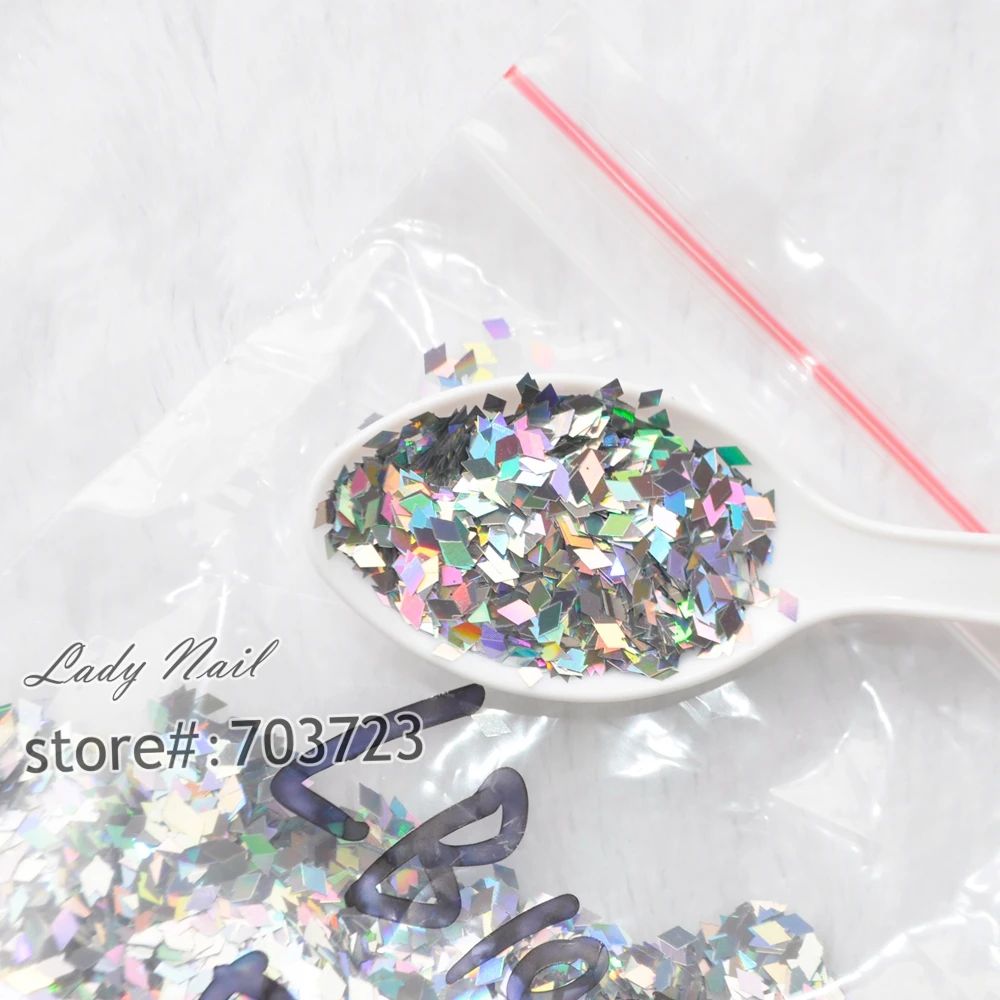 50 г/пакет ромбовидная блестящая Лазерная пудра серебряного цвета для ногтей