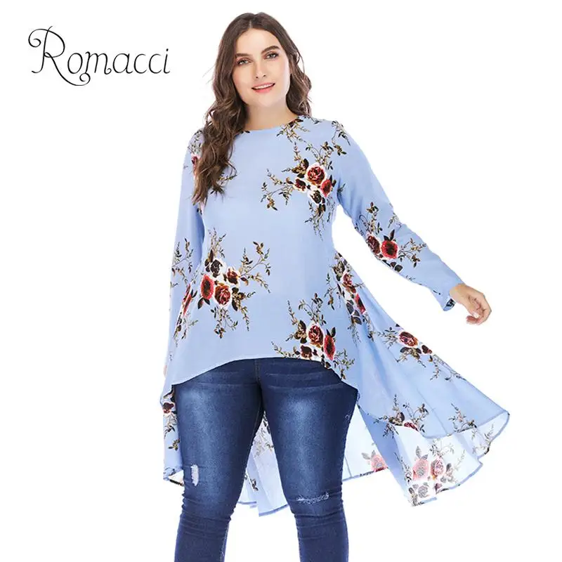 Женская Цветочная блузка Romacci большого размера 4XL 5XL туника с высоким низким