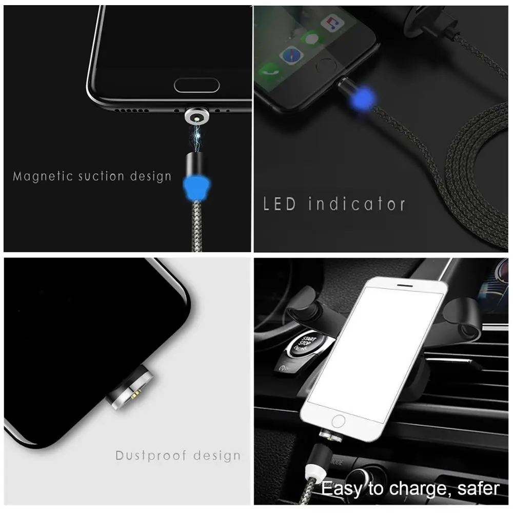Магнитный зарядный USB кабель Fanshu с разъемом Micro Type C и Lightning|Кабели для мобильных