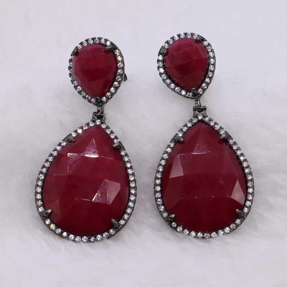 3 пары граненых камней в форме капли воды разные цвета Висячие серьги Темный