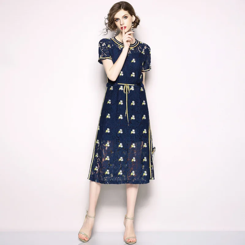 Женское платье Стильное цветочное открытое кружевное с коротким рукавом|Женские