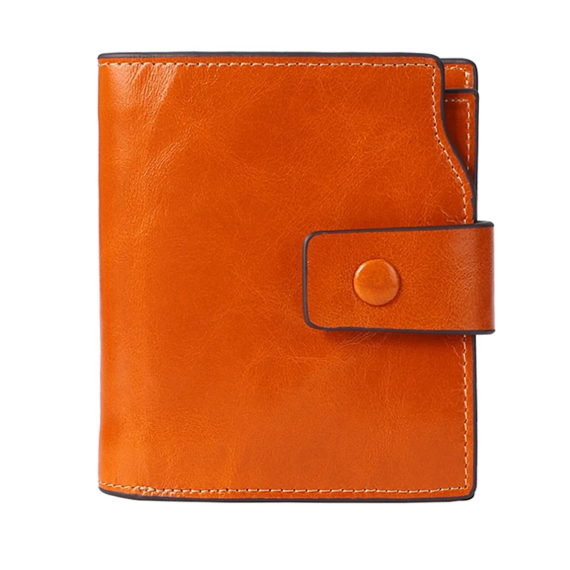 Orange Новинка,, короткий кошелек из натуральной коровьей кожи, для женщин, качественный обработанный маслянистым воском, из коровьей кожи, небольшой кошелек на застежке, модный - Цвет: Orange