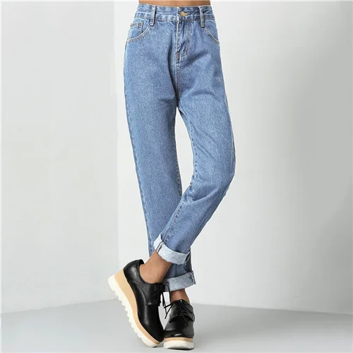 Blue-1 Dotfashion Синие Джинсы бойфренда с манжетами для женщин Осенние повседневные Прямые джинсы с высокой талией уличная корейская мода - Цвет: Blue-1