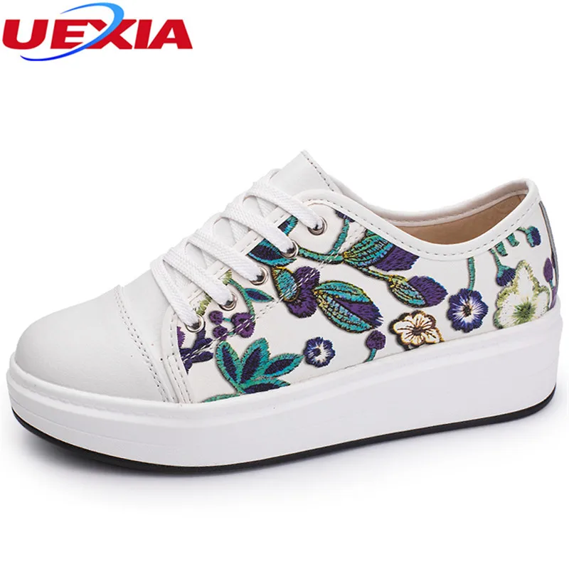 UEXIA новые женские туфли на платформе Повседневное Кружева цветочные обувь