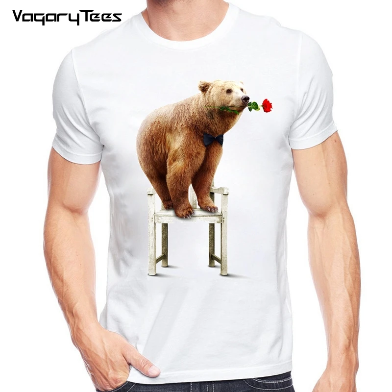 Футболка мужская с принтом медведя повседневная хипстерская рубашка коротким