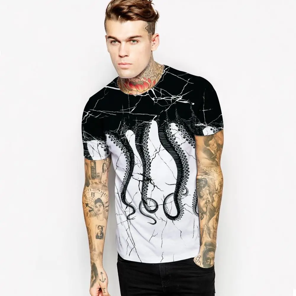 BombFun летняя новая футболка с коротким рукавом футболки 3D-принтом осьминога тренд