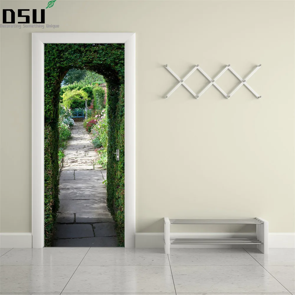 3D DIY Зеленая Настенная Наклейка на дверь с растительным узором ПВХ 2 шт./компл.