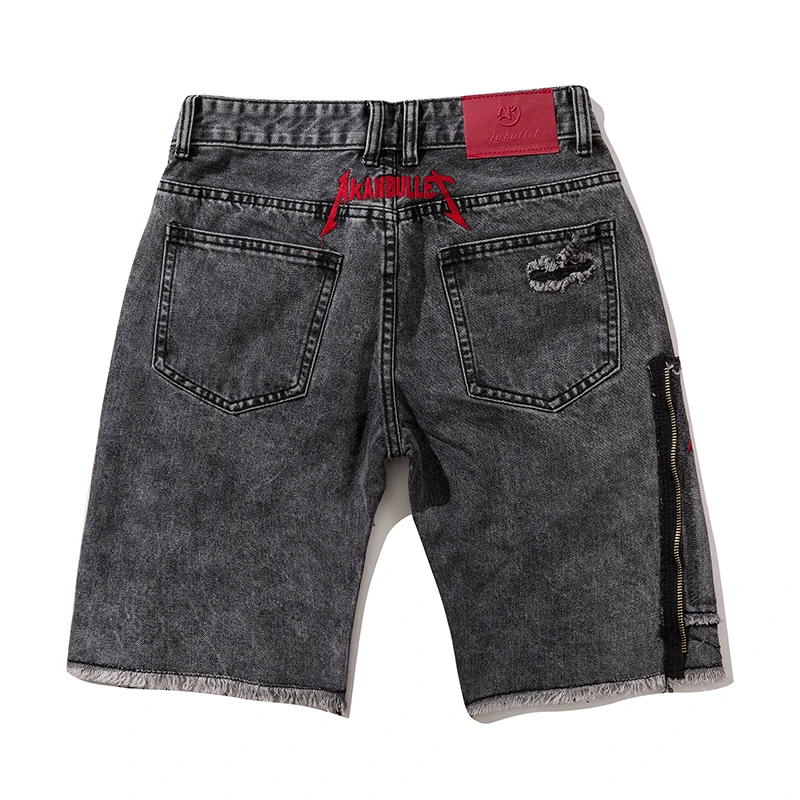 Ripped Destroyed Distressed Denim Shorts Embroidery skull Mens Hole Blue Male Hip Hop Fashion streetwear Clothing | Мужская одежда