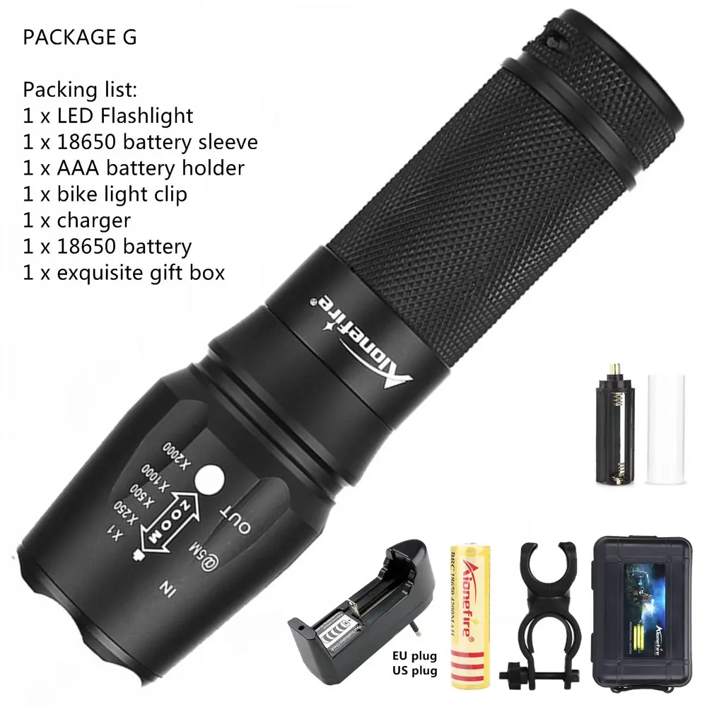 Package G AloneFire X800 CREE Мощный XP-L V6 T6 светодиодный фонарик с зумом 12 Вт супер яркий Troch Home work для 18650 26650 литий-ионный аккумулятор - Испускаемый цвет: Package G