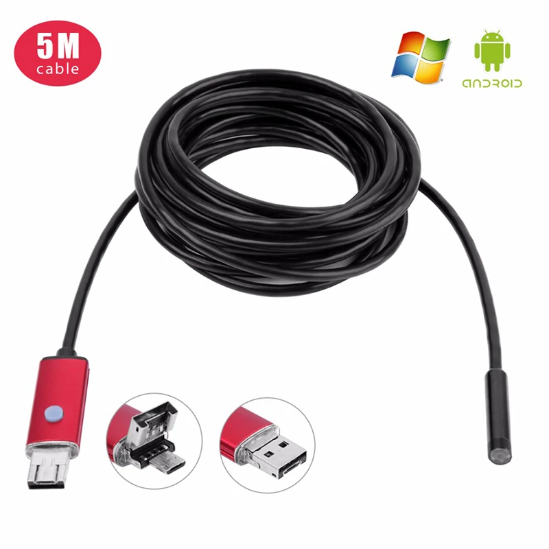 Antscope 2IN1 эндоскопа 5 мм Android камера м Змея трубы проверка для USB эндоскоп OTG бороскоп