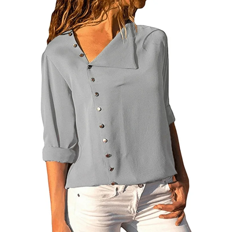 Женская Повседневная Блузка с отложным воротником Однотонная рубашка длинными