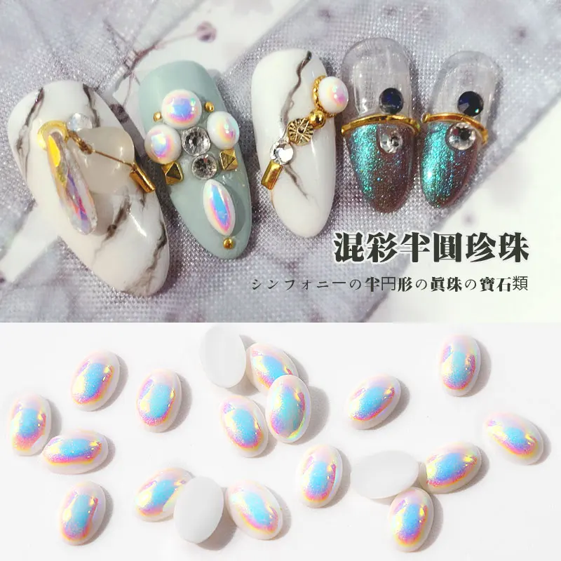 Стразы для дизайна ногтей полукруглые капли воды прямоугольные AB жемчужины