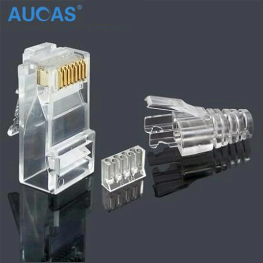 Фото Aucas высокоскоростной 50 шт. Rj45 CAT6 UTP позолоченный штекер 8P8C для подключения компьютерного сетевого кабеля модульный комплект 100% Fluke Бесплатна... №2