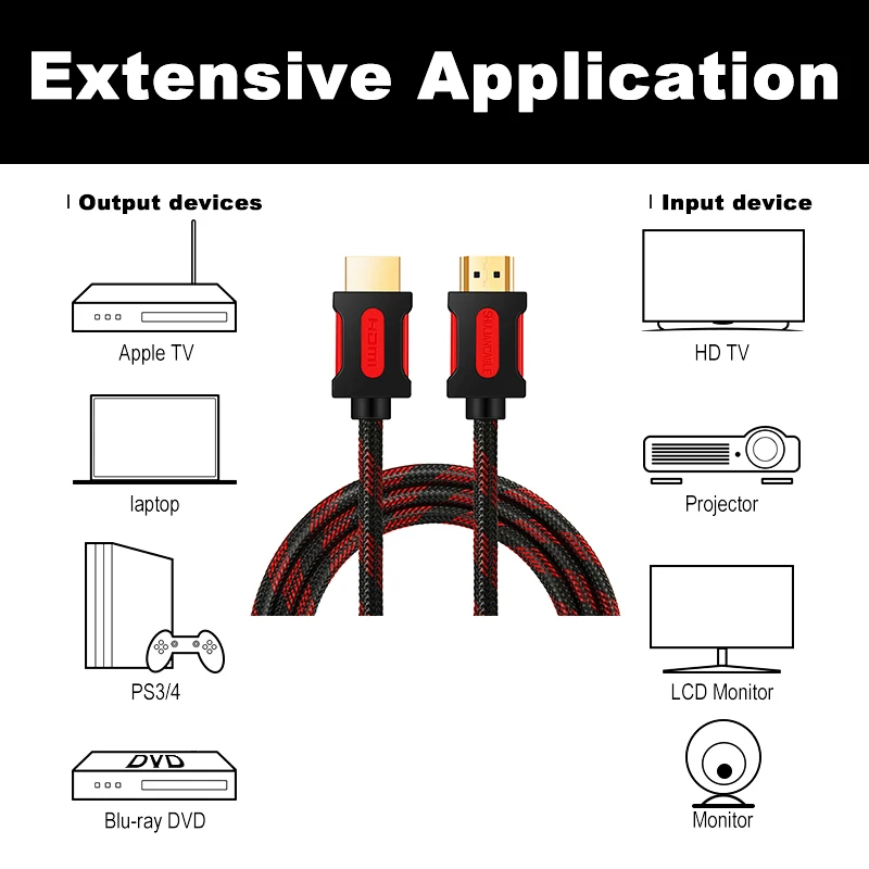 Lungfish Высокоскоростной HDMI кабель к 2 0 4 K 1080 P 3D для HDTV переключатель делителя 1 м 3 5 10