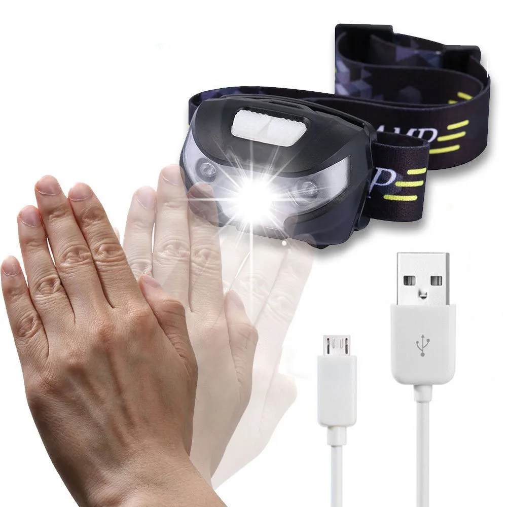

Ourpgone Dropshipping 1*Hiking Outdoor Tools Lamp LED Headlamp USB Head Light Torch Hand Wave Sensor Control Free shipping