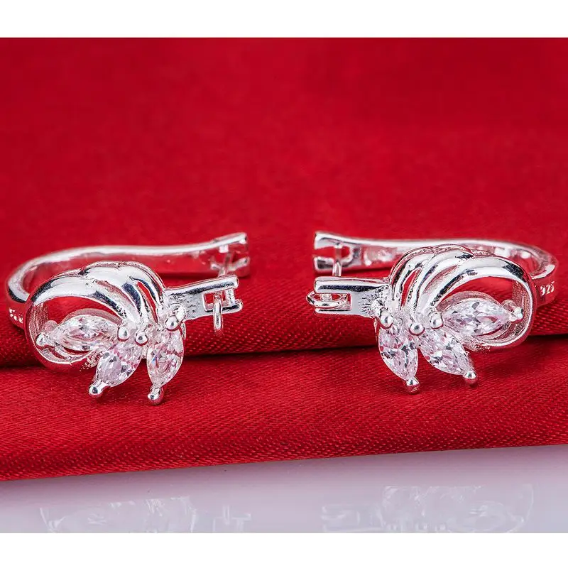 Инкрустированные художественные блестящие посеребренные серьги из