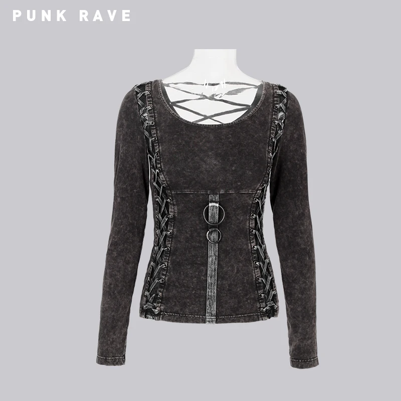 Панк РЕЙВ панк футболка с Винтаж стирка и matal Кольцо украшено|punk rave|punk t-shirtt-shirt punk |