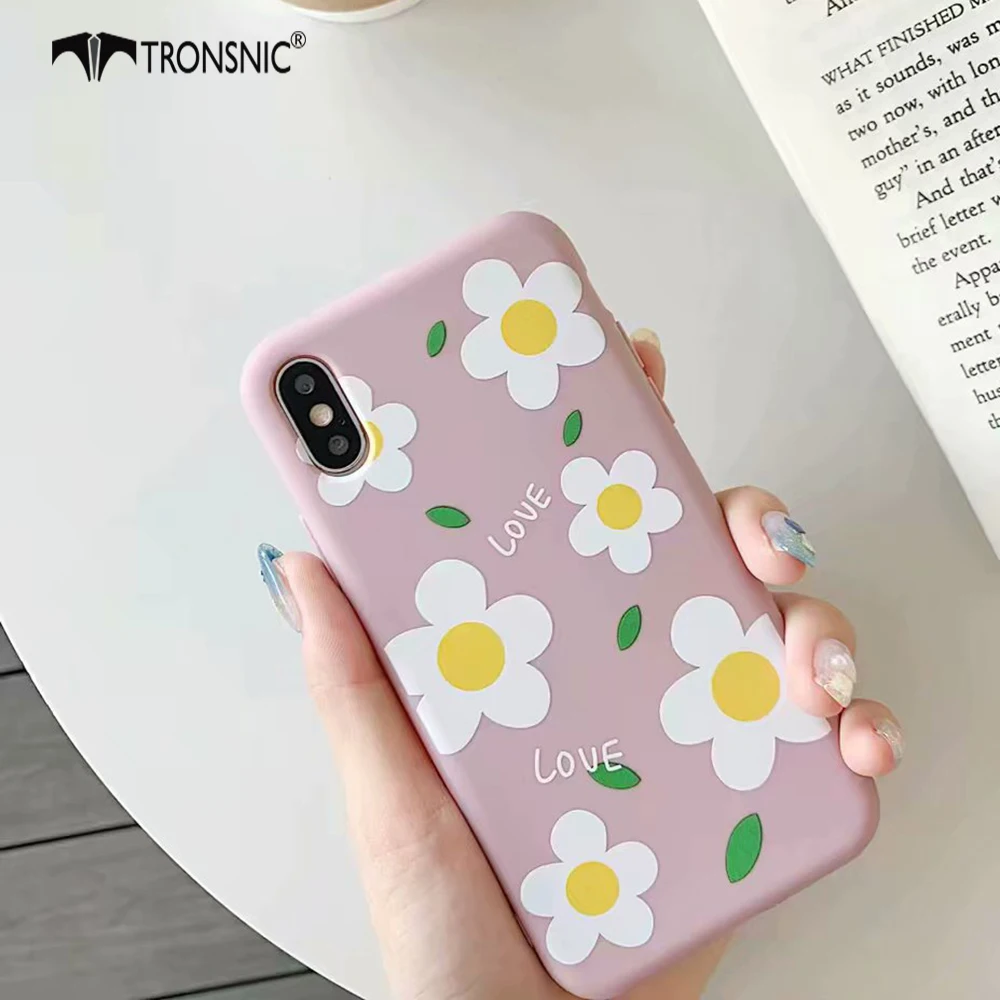 Силиконовый чехол TRONSNIC с цветами для iPhone X XS MAX XR мягкий зеленого и розового цвета