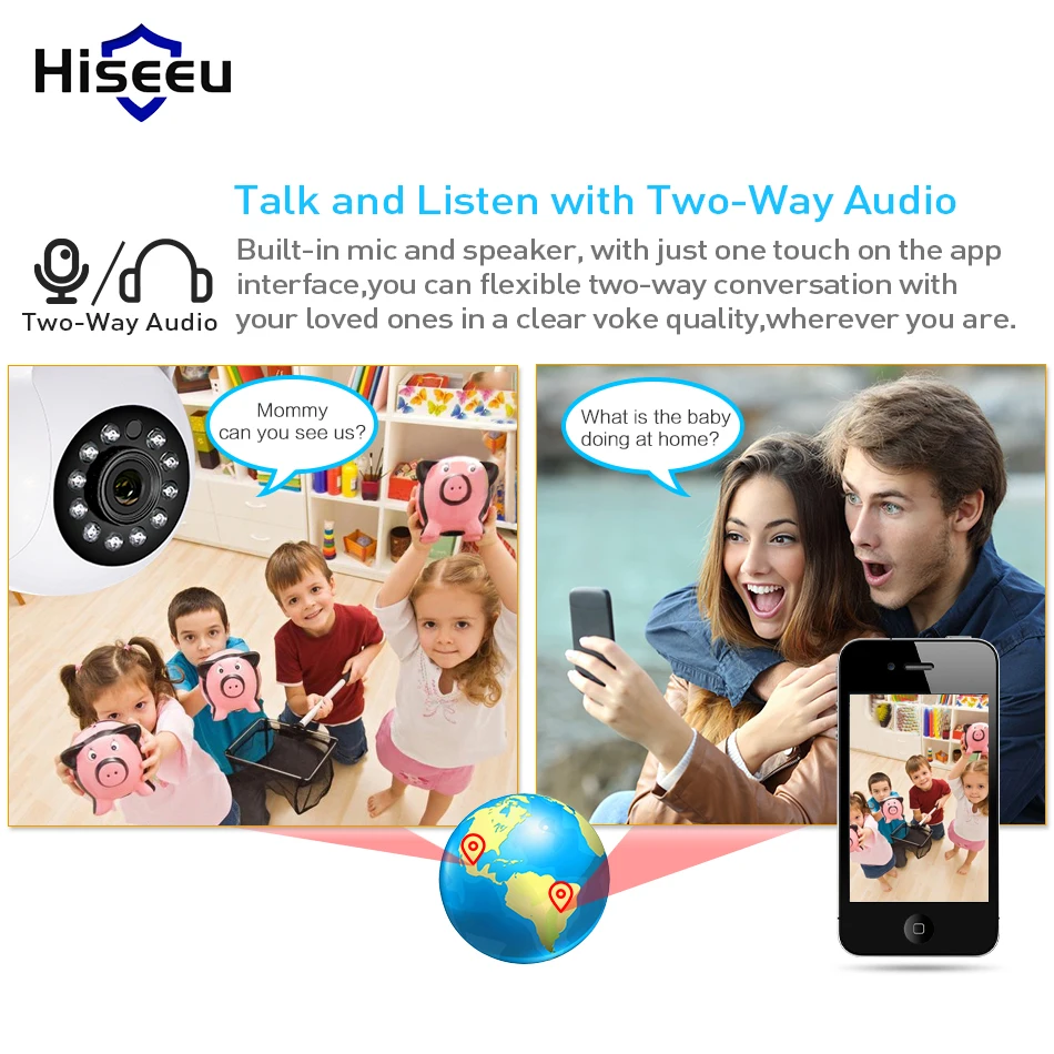 Hiseeu 720P Беспроводная ip-камера Wifi камера ночного видения IP Сетевая камера сигнализация CCTV Домашняя безопасность Wi-Fi P2P 1MP