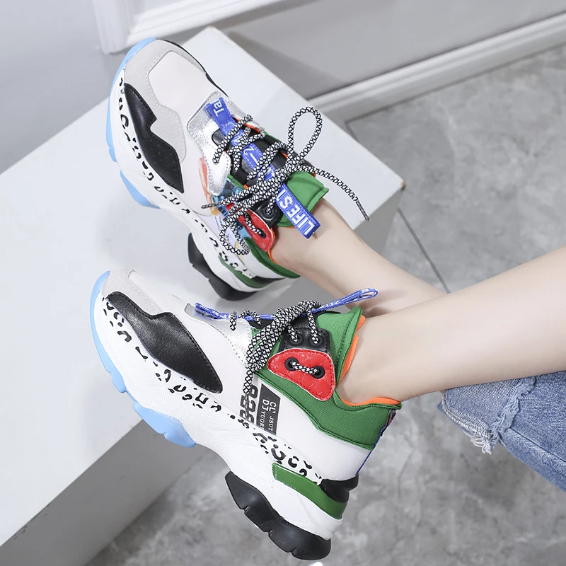 Lace-up Rubber Ladies Running Shoes Flats Comfortable Platform Sneakers Women Casual Shoes Vulcanized Shoes Autumn Women Shoes