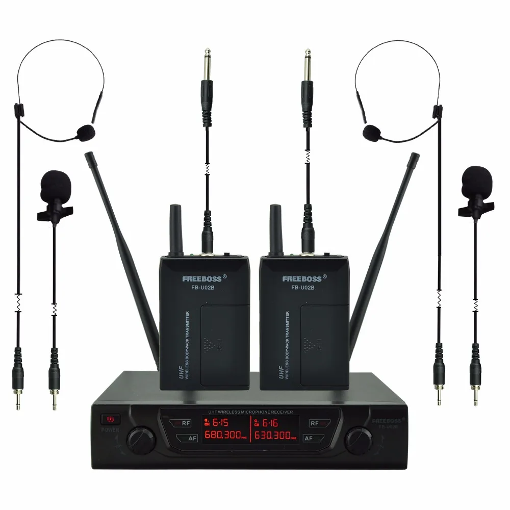 FREEBOSS FB U02B UHF профессиональные микрофоны 2 bodypack + лапки гитарный кабель караоке