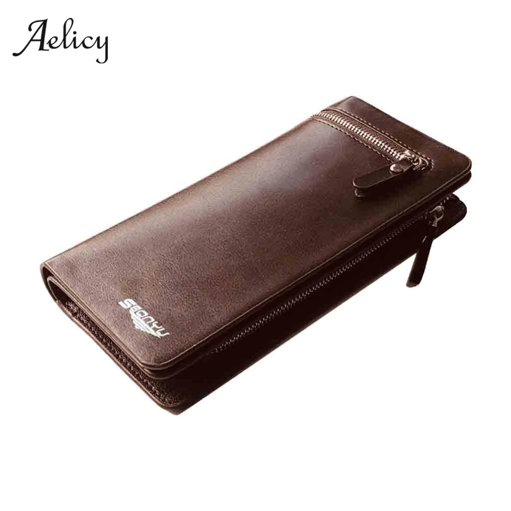Длинный кошелек Aelicy для мужчин мягкий кожаный деловой клатч с ремешком на