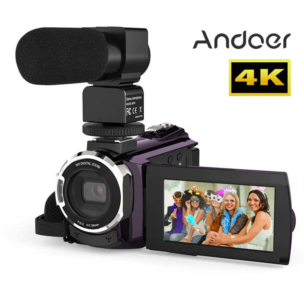 Andoer 4K 1080P 48MP WiFi цифровая видеокамера регистратор с внешним микрофоном сенсорный