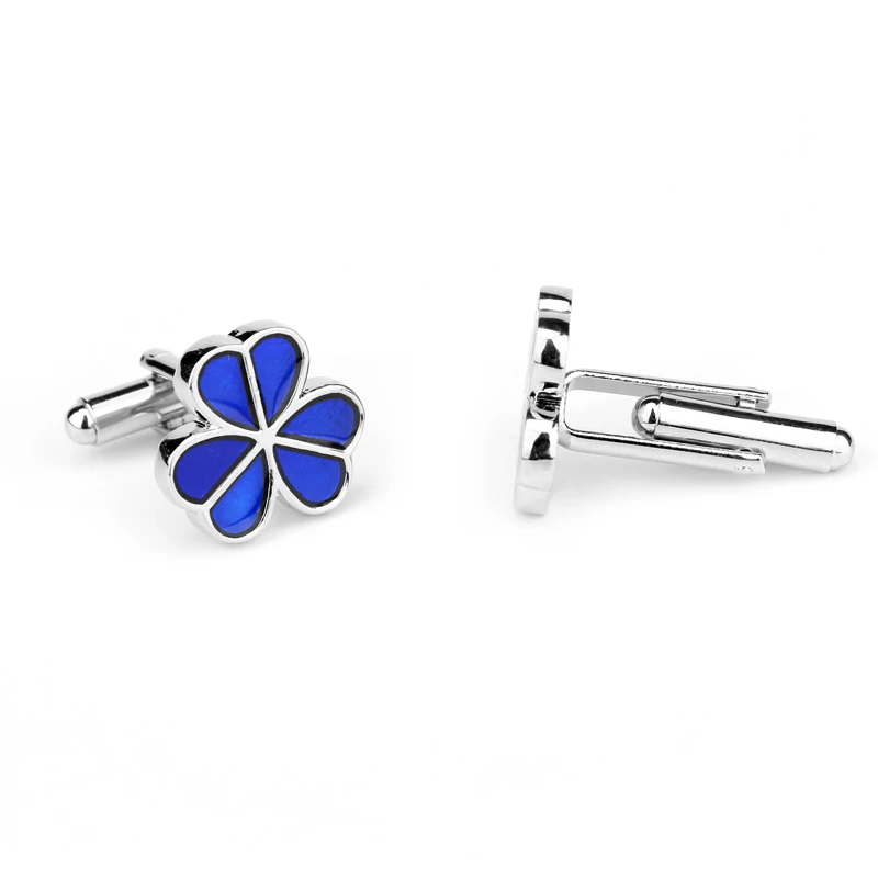 Высокое качество голубой эмалью сердце клевер рубашка бренд манжеты кнопки для