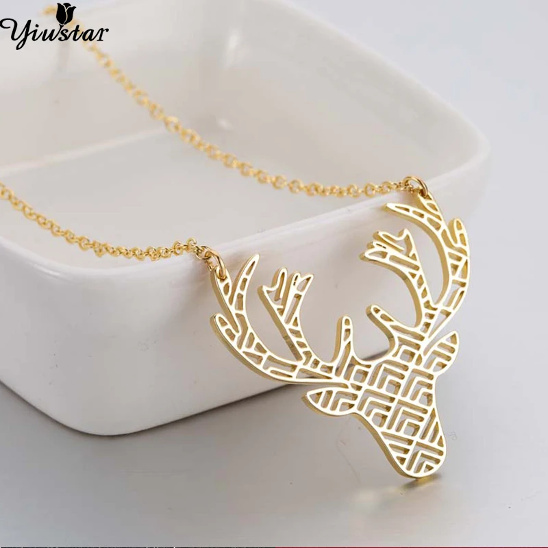 Yiustar Fashion Origami Deer Antler Necklace for Women Stainless Steel Geometric Animal Necklaces Girls Collier Christmas Gifts | Украшения