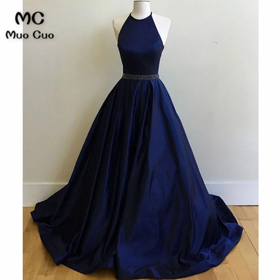 

2018 Новые темно-синие Выпускные платья Длинные с бисером Vestido Longo атласные vestido de festa Формальное вечернее платье 100% Настоящее