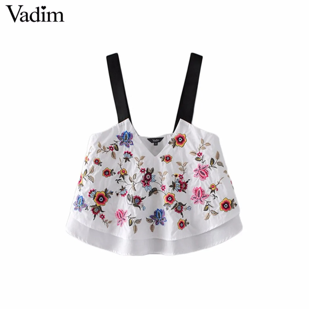 Женский короткий топ Vadim с треугольным вырезом цветочным принтом без рукавов