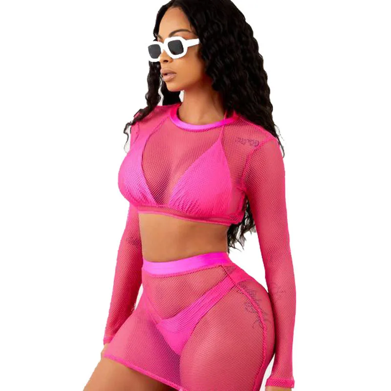 Сексуальный сетчатый комплект из двух предметов с юбкой женская пляжная одежда