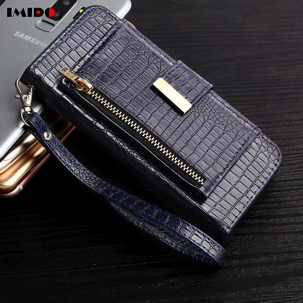 Blue Кожаный чехол-книжка для телефона Samsung Galaxy S9 Plus S10 S10E S10 S9 S8 Plus Note9 8 Роскошный кошелек из крокодиловой кожи с отделением для карт и подставкой - Цвет: Blue