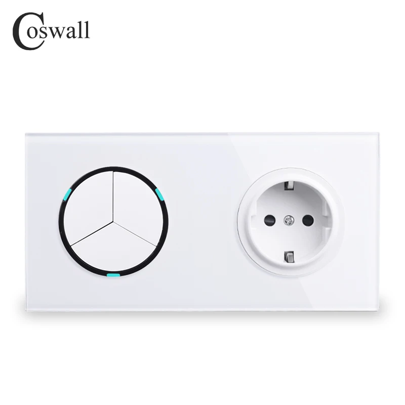 Белая кристаллическая стеклянная панель Coswall 16 А настенная розетка европейского