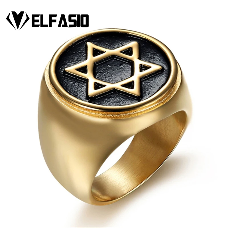 Для мужчин мальчика Magic гексаграмма Звезда Давида Золотое Кольца из нержавейки