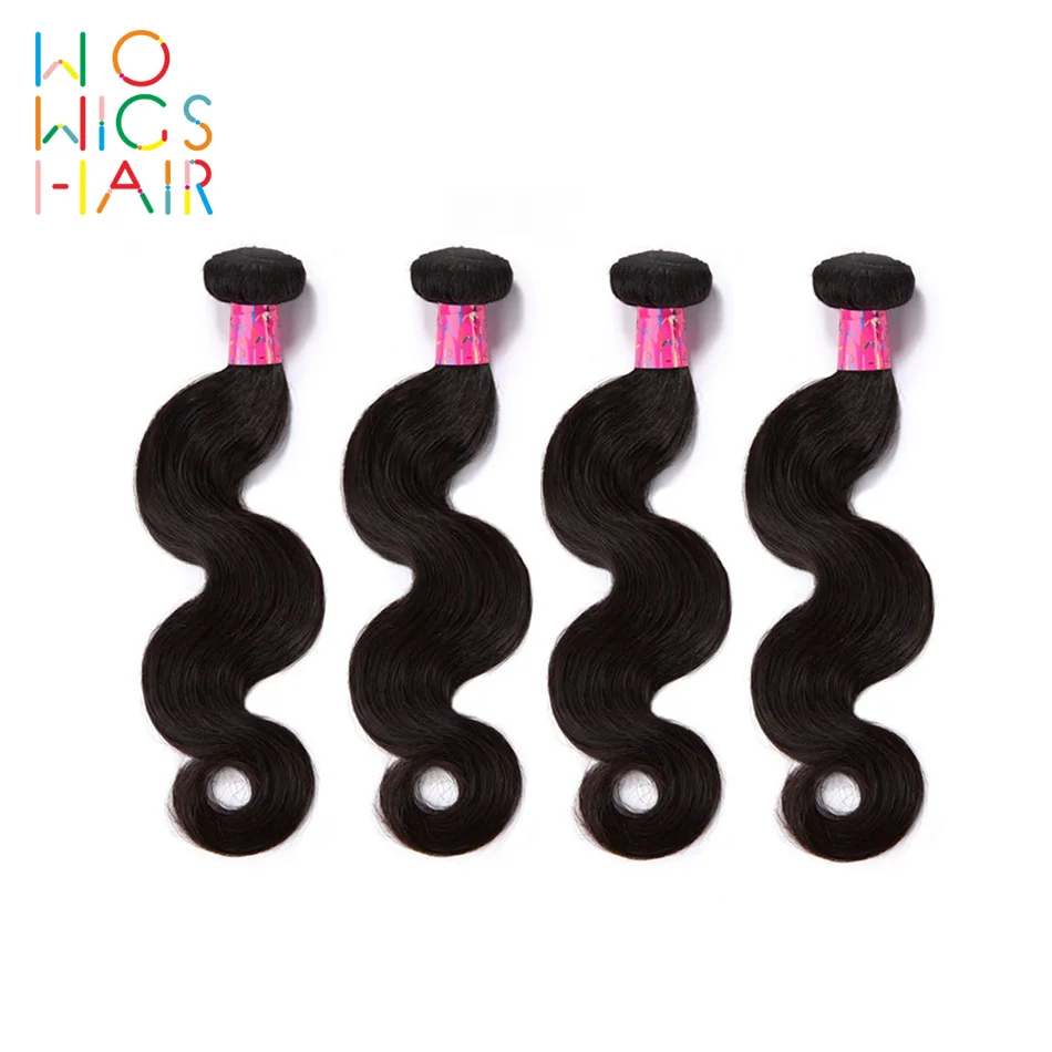 

WoWigs Hair Brazilian Body Wave 4 PCS 100% Human Hair Free Shipping Natural Color Remy Hair Extensions