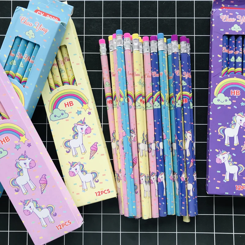 

4pcs/lot Cute Rainbow Unicorn Triangle HB Standard Wooden Pencil Student Stationery Writing Drawing Pencils School Office Supply