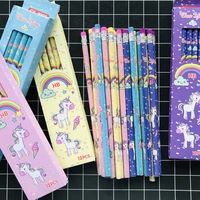 4pcslot cute rainbow unicorn triangle hb standard wooden pencil student stationery writing drawing pencils school office supply