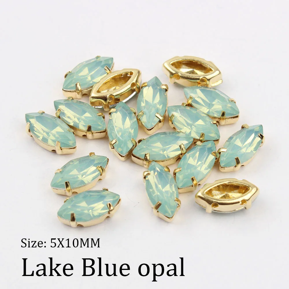 Lake Blue opal Смешанный Опаловый цвет 50 шт. 5*10 мм кристаллическое Украшение «конский глаз» Смола Золотой Коготь набор пришить стразы с нанесением на одежду украшения ремесла - Цвет: Lake Blue opal