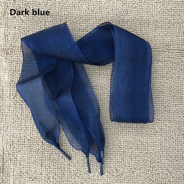Dark blue 4 см широкие шнурки из органзы, прозрачные шифоновые кружевные плоские шелковые шнурки с большим бантом, широкие шнурки для спорта и отдыха - Цвет: Dark blue