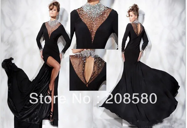 vestido longo de festa с длинными рукавами и высоким вырезом, сексуальные черные платья с бисером и кристаллами на заказ, шифоновые платья для матери невесты