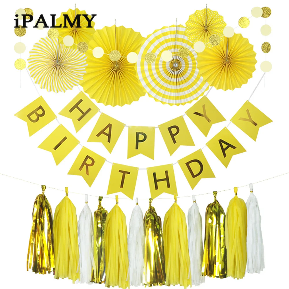 Ipalmy желтые вечерние украшения для дня рождения подвесные вееры баннер на день