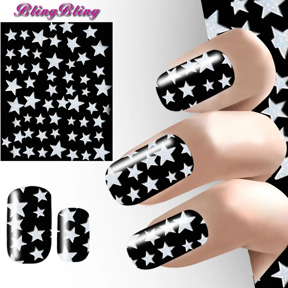 Blingbling 2 Простыни ногтей Наклейки 3D Красочные Блеск Звезды самоклеющиеся Дизайн