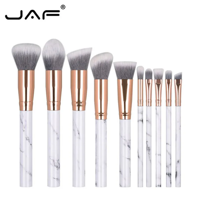 Brush JAF 10 шт мраморная Кисть для макияжа с держателем чехол мягкий из синтетического волоса, пудра кисточки для основы под тени косметический инструмент 25#701 - Handle Color: Brush